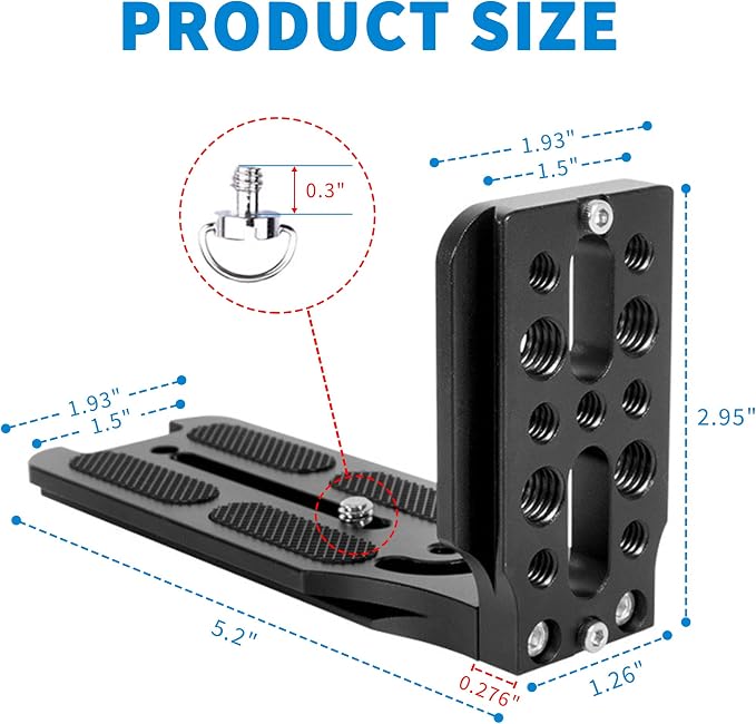 DSLR Camera L Bracket with 1/4" & 3/8" Screw Hole, Vertical Horizontal