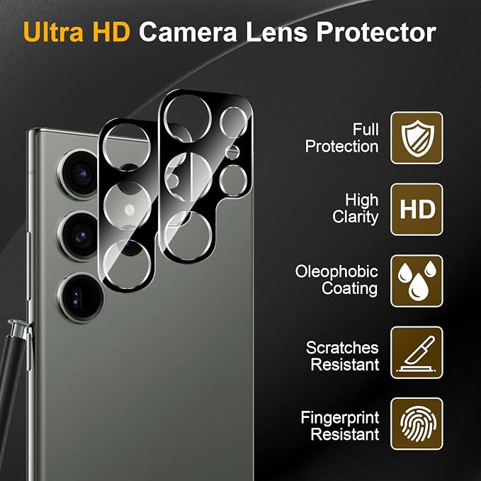 3 Pack Camera Lens Protector for Samsung Galaxy S23 Ultra, Tempered Glass