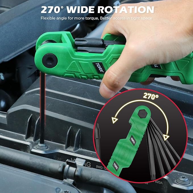 11-Piece Large Folding Torx Key Set (T9–T55), Heavy Duty Folding Star Wrench Set, Portable Compact Tool for Archery, Bike Repair, Furniture, and Basic Home Maintenance(Green)