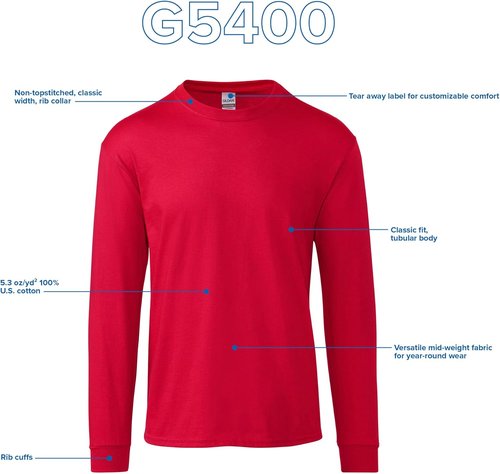 Gildan Heavy Cotton Long Sleeve T-Shirt - Comfortable 2-Pack in Classic Colors