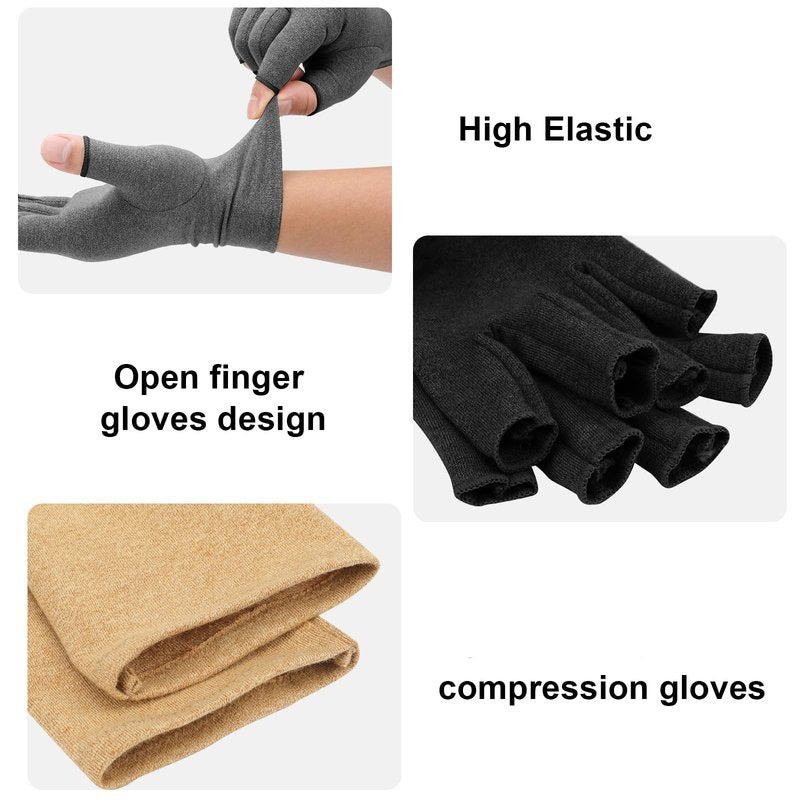 Senkary 3 Pairs Compression Arthritis Gloves Fingerless Carpal Tunnel Pain Relief Gloves for Women Men, Wrist Brace Hand Support for Swelling, Trigger Finger, Crocheting, Typing