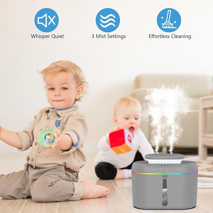 2L humidifiers for bedroom humidifier Home Ultra-Quiet 28 dB Quiet Supersized Cool Mist Air Humidifier for Baby Nursery，Dual Nozzie，Easy to Clean & Fill, 7 Color NightLight