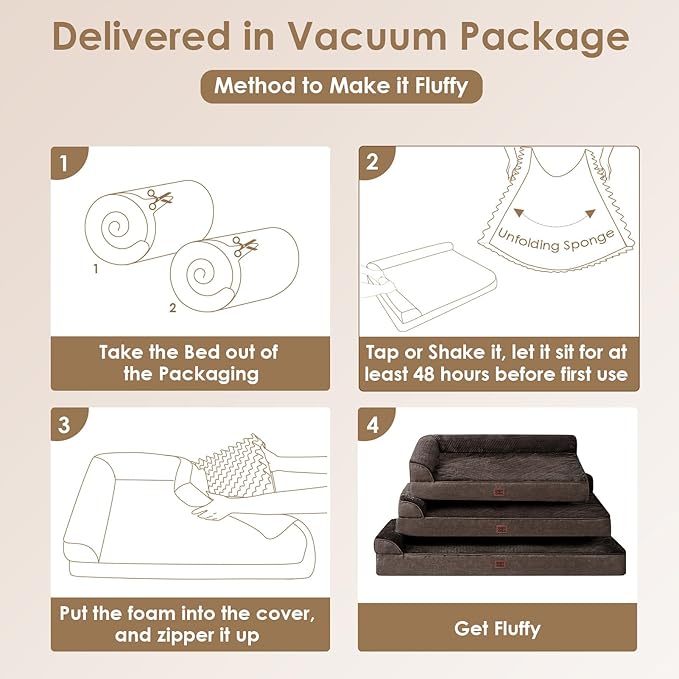 EHEYCIGA Large Dog Bed Memory Foam for Crate, Orthopedic Dog Bed Large Size Dogs with Washable Removable Cover, Waterproof Pet Sofa Couch with Nonskid Bottom, 35x22x6, Brown