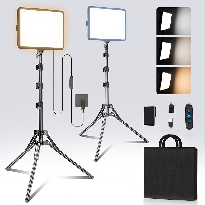 2-Pack LED Photography Lighting Kit, Arsoer 15W Bi-Color Video Light Kit