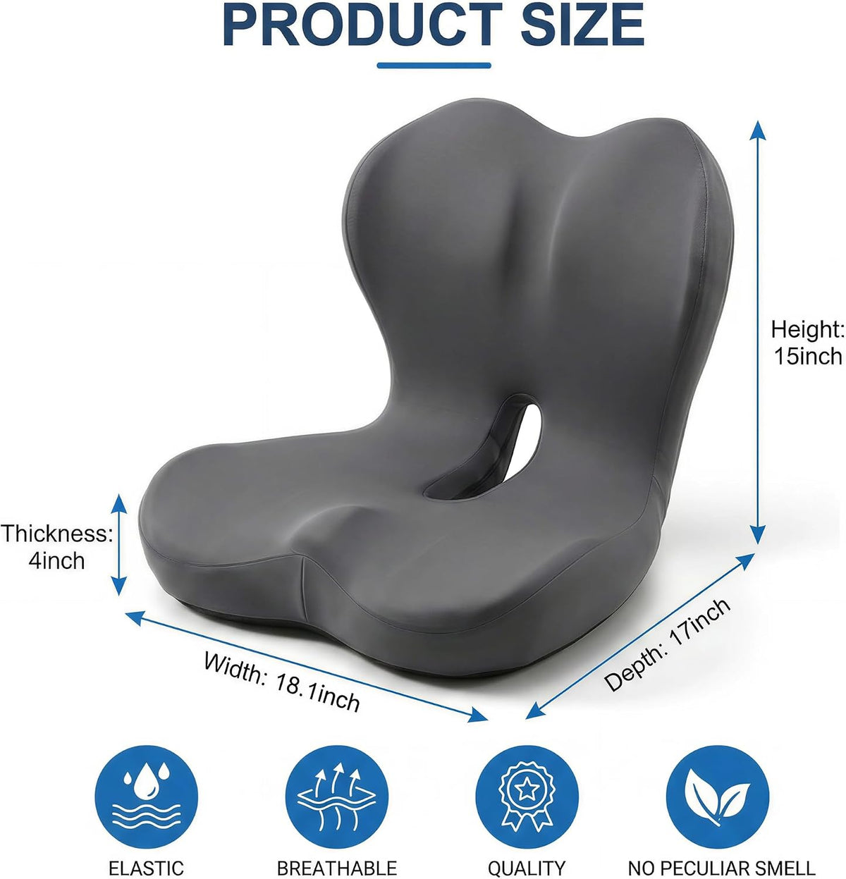Car Seat Cushion with Back Support for Driving, Ergonomic Support Relief Pad for Auto/Truck/Office, Hollow Ventilation, Anti-Slip Driver Seat Cushion, Washable Cover, 18.1"x17"(Grey)