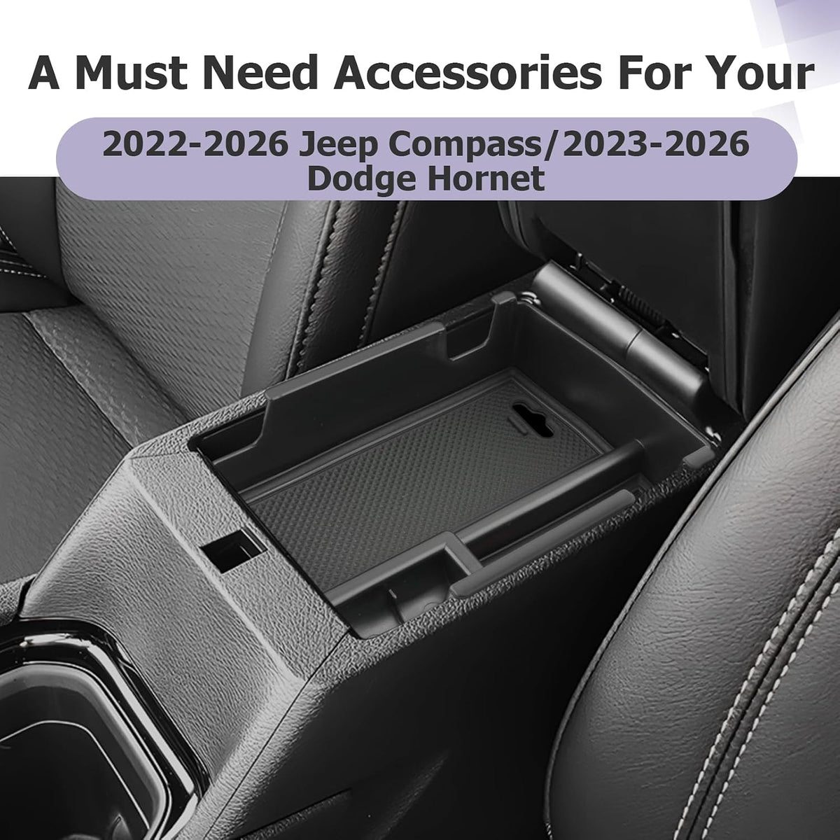 LUWU Center Console Organizer Compatible with Jeep Compass 2021-2026/Dodge Hornet 2023-2026 Accessories Armrest Console Storage Box Insert Tray ABS Material Coin Container Black