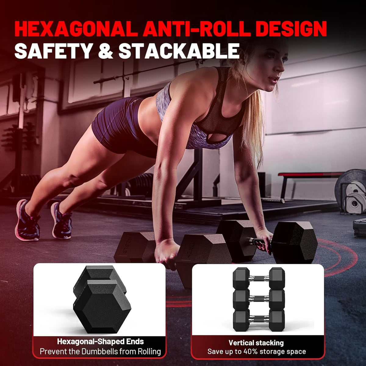 PAPABABE Hex Dumbbell Set - Odorless Rubber Coated Weights 2.5-125lb | Perfect for Home Gym & Strength Training