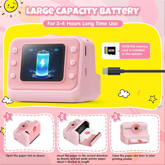 HiMont Kids Camera Instant Print, 1080P HD Instant Print Camera