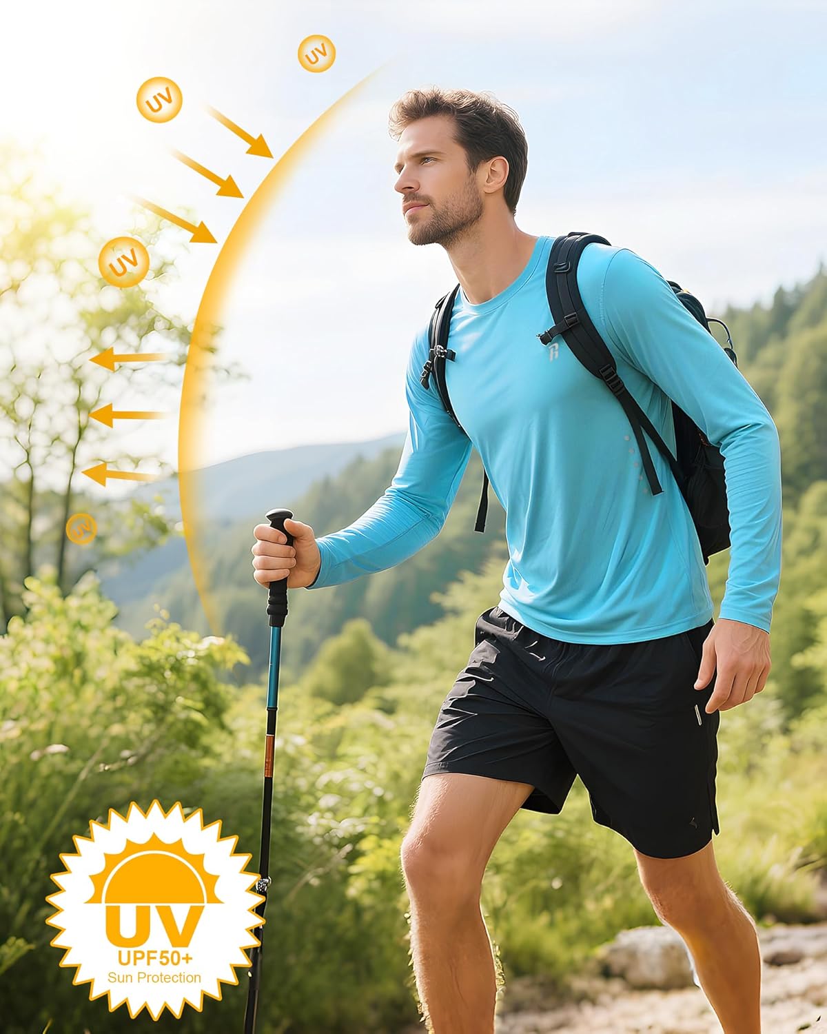 Runhit Men's UPF 50+ Sun Protection Shirt - Lightweight Long Sleeve UV Swim & Hiking Rash Guard