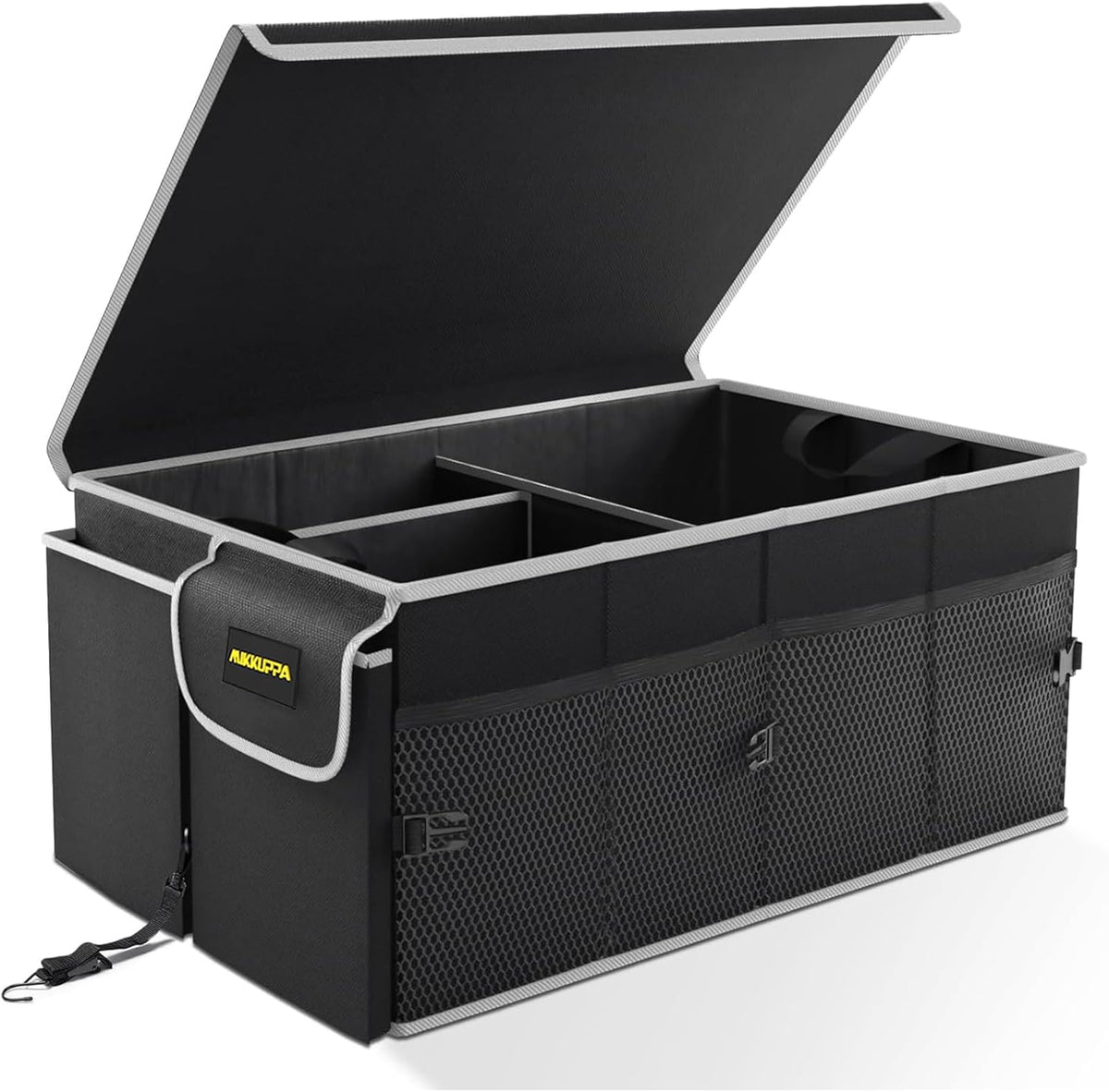 MIKKUPPA Car Trunk Organizer - 95L Collapsible Trunk Organizer with Lid, Sturdy Car Storage for SUV Auto Truck Van with Adjustable Straps and Non Slip Bottom (Black, XX-Large)