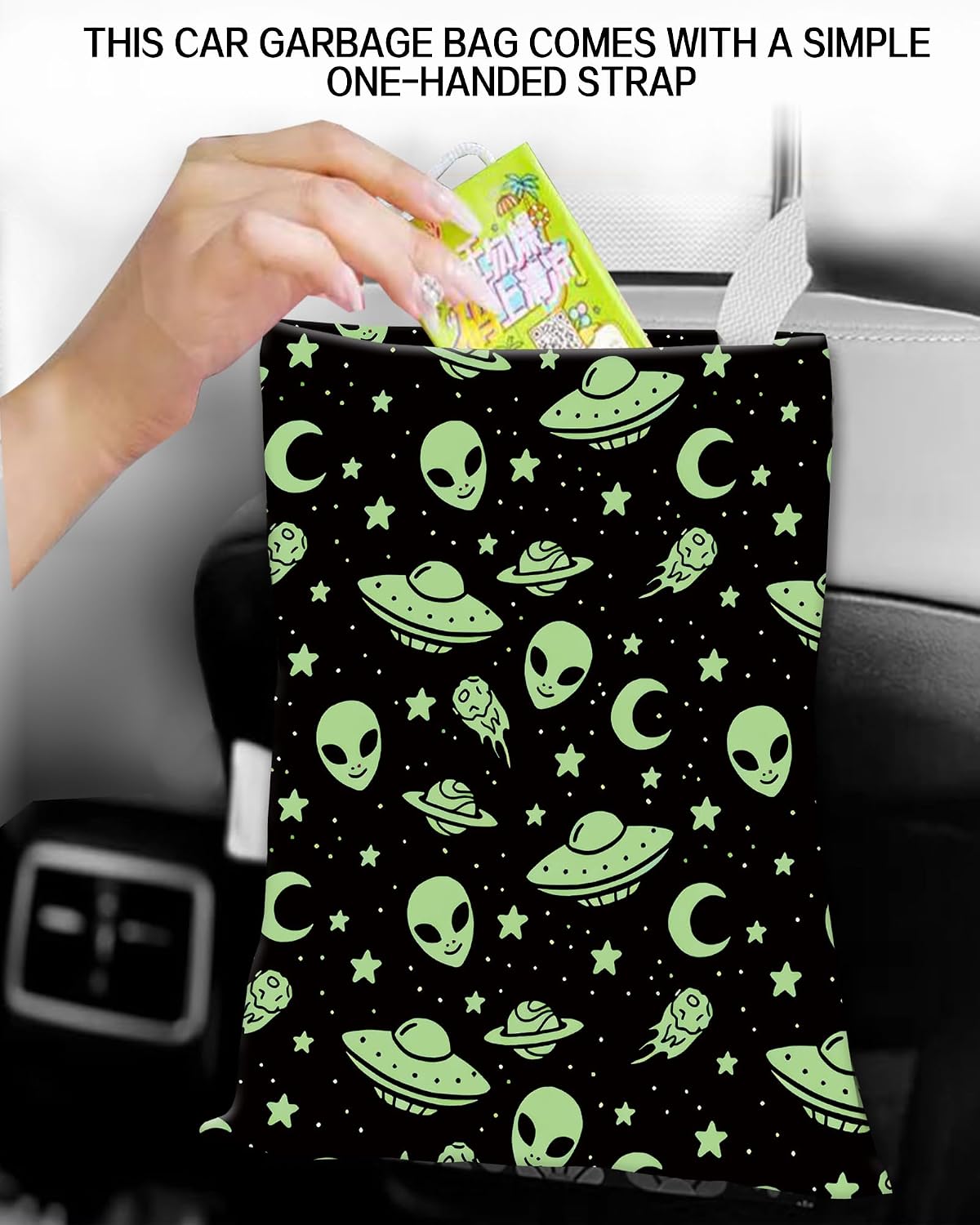 Car Garbage Can, Hanging Car Trash Can Bag for Vehicle, Cute Car Back Seat Organizer, Cute Green Alien