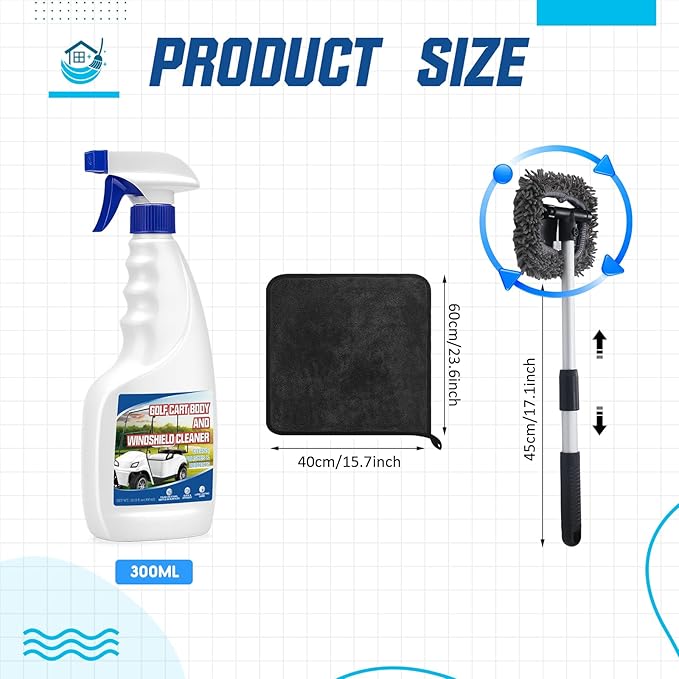 4 Pcs Golf Cart Cleaner Kit, Golf Cart Body Windshield Polish Cleaner with Cleaning Brush Towels, Removes Hard Water Stains, Battery Acid, Grease, Lubricates & Rust Proofs