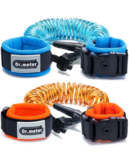 Dr.meter Toddler Leash - 2 Pack Safety Anti-Lost Wrist Link with Key Lock | Reflective Harness, 8.2ft Blue + 4.92ft Orange