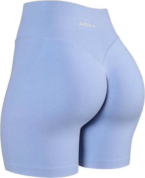AUROLA Workout Shorts for Women - High Waisted V-Shape Seam Athletic Fitness Shorts | Embossed Logo