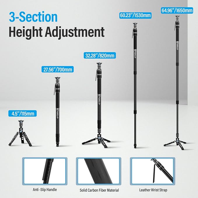 SIRUI SVM-165 Rapid Monopod for Cameras, 65” Carbon Fiber Monopod