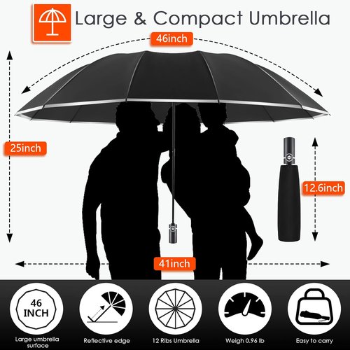 Bodyguard Inverted Umbrella - Large Windproof Design for Rain & Sun | Compact Reverse with Reflective Stripe, Teflon-Coated, Travel-Friendly