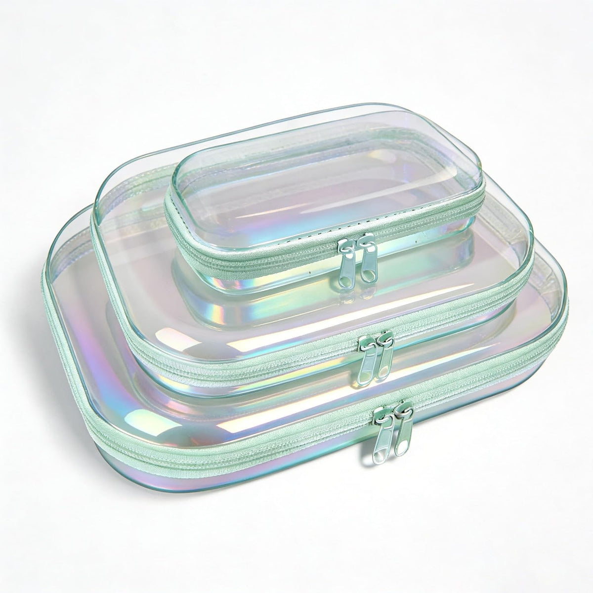 Clear Hard Shell Zipper Case,3PCS Transparent Clear Laser Zipper Pouches,Hard Side Plastic Case Set,Portable Travel Storage Organizer Bins