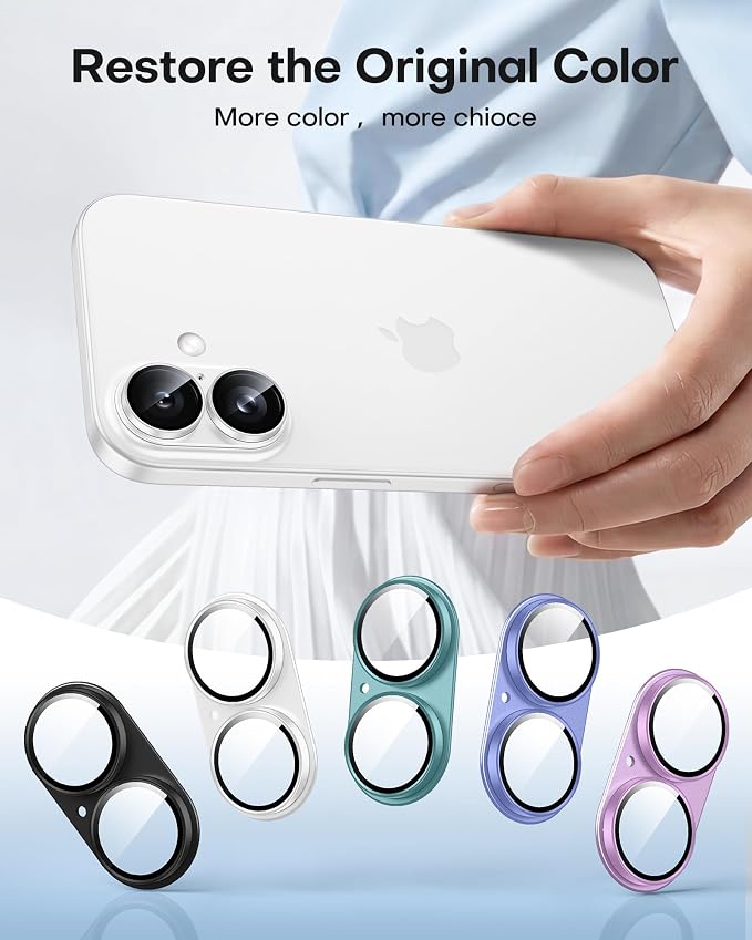 TAURI 2 Pack for iPhone 16/16 Plus Camera Lens Protector, Full Coverage