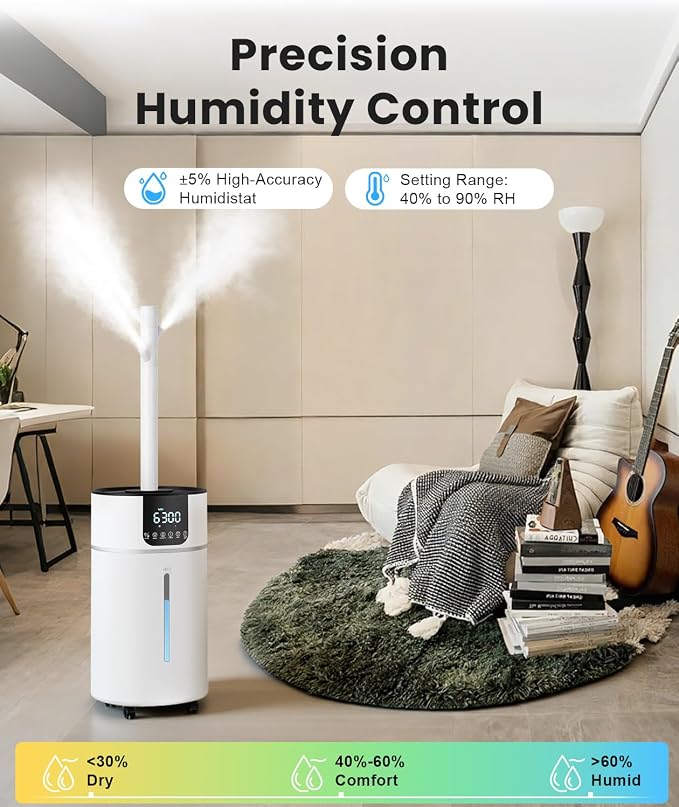 AreShark 4.2 Gal/16L Humidifier Large Room, Cool Warm Mist 2000ft² Whole House Air Humidifiers for Bedroom, Plants, Adults, 60H Runtime, Humidity Setting, Easy to Clean, Top Fill, Extension Tube