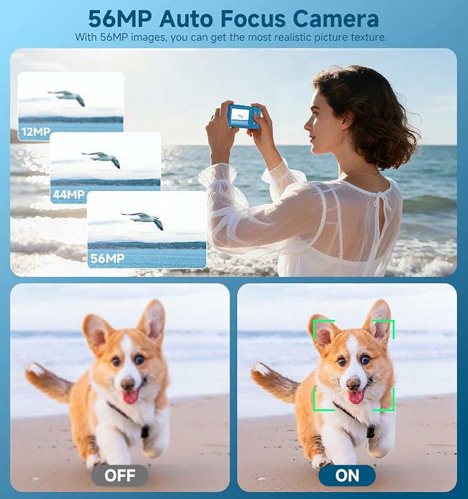 Digital Camera, 56MP Dual Screen Autofocus Vlogging Camera, 16X Zoom Point and