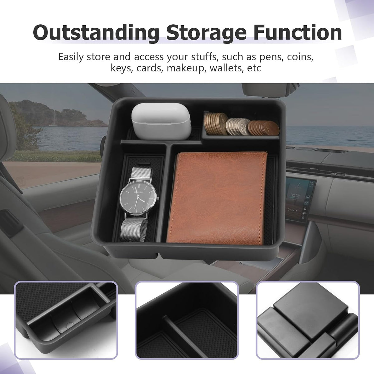 LUWU R Ange R Over Center Console Organizer Compatible with 2023 2024 2025 Land Rover R Ange R Over Vogue/Sport Accessories Armrest Console Organizer Armrest Organizer Insert Tray (w/o Refrigerator)