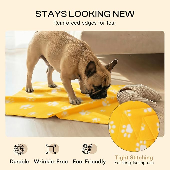 LINENLUX Cute Dog Blanket for Small Medium Dogs 6-Pack Soft Stretchy Fleece Blankets for Pet Cat Puppy Warm Wrinkle-Resistant Throw for Couch Bed Outdoor Yellow 45x31 inch (Pack of 6)