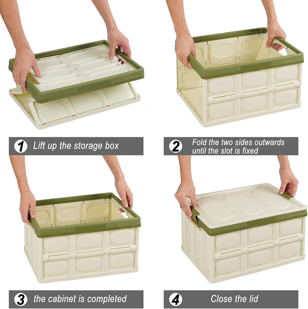 Phyllia Foldable Storage Boxes with Lids, 3 Pack Collapsible Plastic Storage Bins Organizer Containers Baskets Cub with Cover,Stackable Utility Crates Storage Box (Green, 30L)