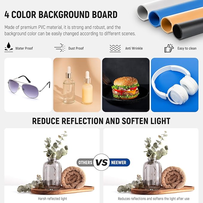 NEEWER Upgraded Photo Studio Light Box, 4 Color Backdrops, Cleaning Cloth