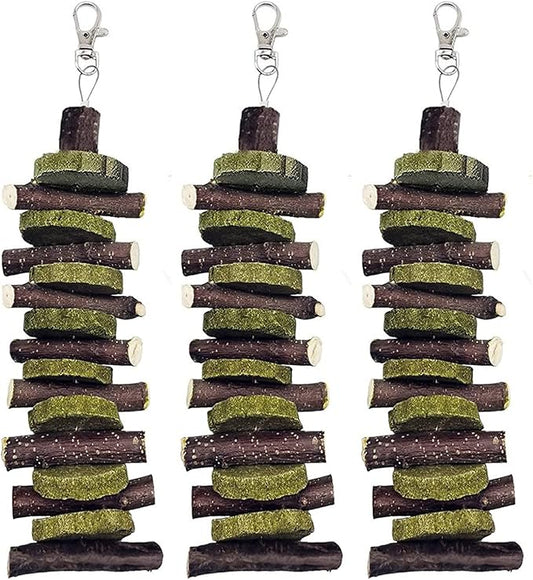 Hamiledyi 3Pieces Bunny Chew Toys for Teeth Natural Fruit Twigs Handmade Timothy Alfalfa Hay Grass Cakes for Guinea Pigs Hamsters Dwarf Rabbits Chinchillas Gerbils Improves Dental Health