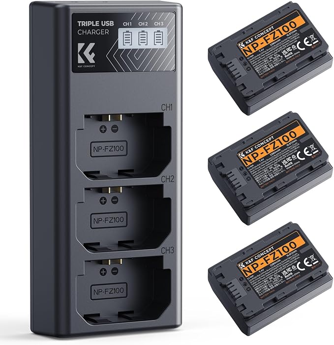 K&F Concept 3-Pack NP-FZ100 Battery and Upgraded LCD Battery Charger Compatible