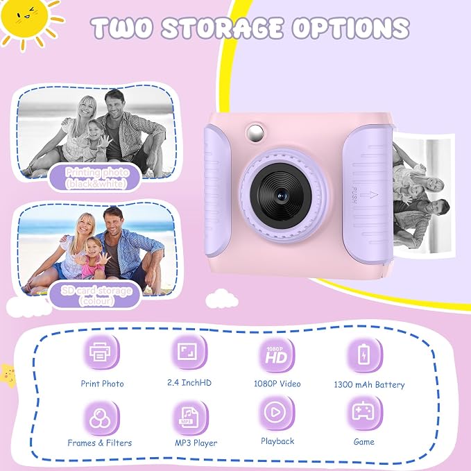 Instant Print Camera for Kids, 2.4 Inch Screen Kids Instant Cameras, Christmas