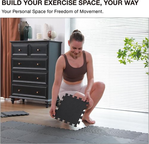 AIRHOP Gym Floor Mat - 18 High-Density EVA Foam Interlocking Tiles for Home Gym & Play Areas