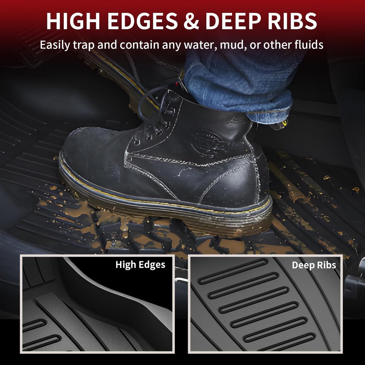 LASFIT Floor Mats Custom Fit for Audi Q5 SQ5 2018-2025(Include Q5/SQ5 Sportback 2021-2025), All-Weather Protection TPE 1st & 2nd Row Car Liners for Audi Accsessories, Odor-Less Easy to Clean, Black
