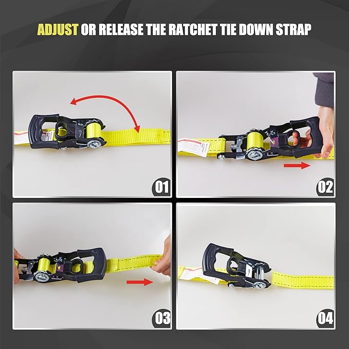 AWELCRAFT Ratchet Straps(4 Pack),3300lb Breaking Strength,1.5in×10ft Heavy Duty Tie Down Ratcheting with Padded Handles,Double J Hooks & 4 Soft Loops for Trailer,Trucks,Motorcycle(Yellow)