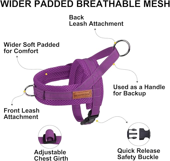 BEAUTYZOO Dog Harness for Small Dogs, No Pull Dog Harness and Leash Set, Soft Escape Proof Puppy Vest Harness with Handle, Reflective Lightweight Step in Harness for Girl Boy Dogs, Purple XS