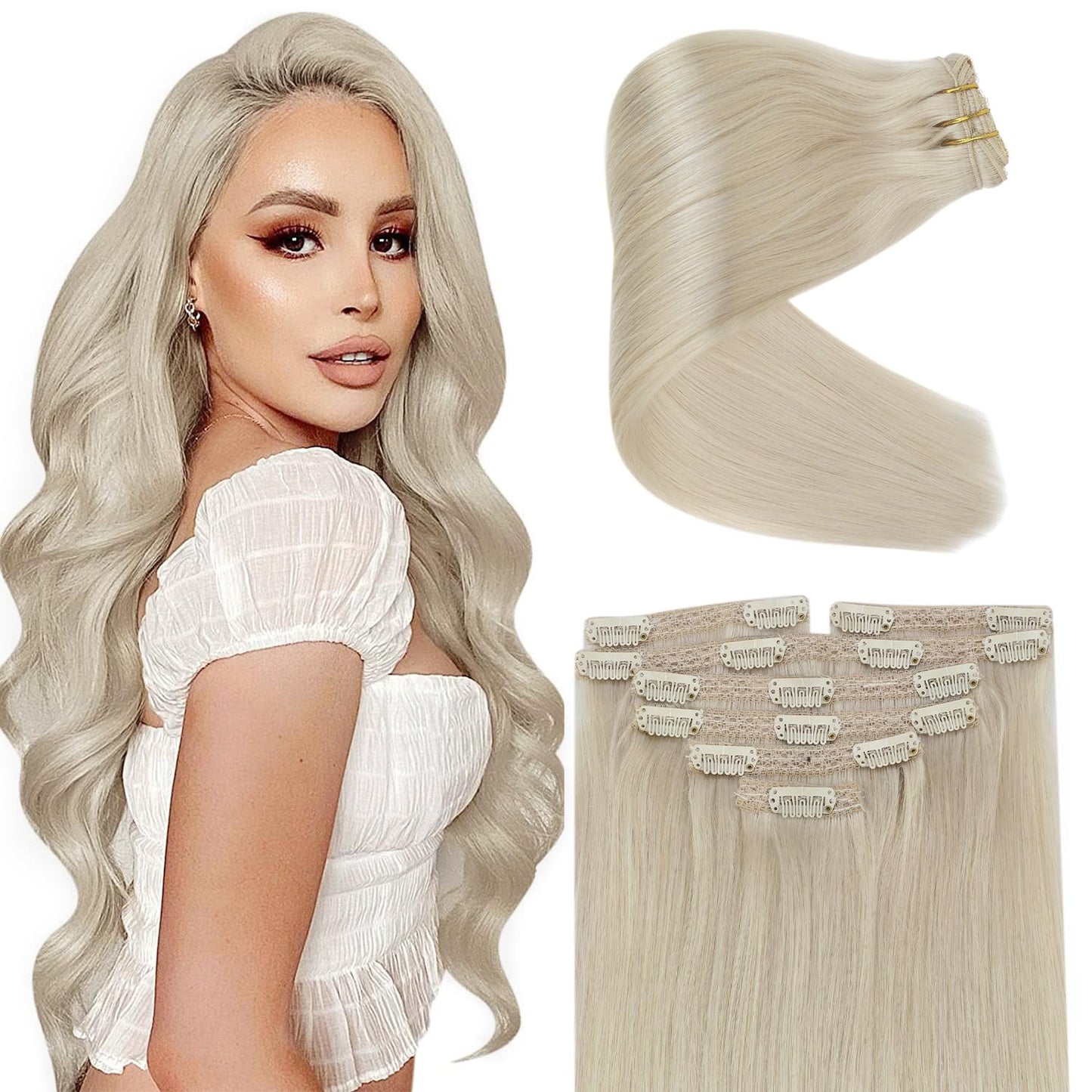 Sunny Blonde Clip In Hair Extensions Real Human Hair Blonde Hair Clip In Extensions Platinum Blonde Clip In Human Hair Extension