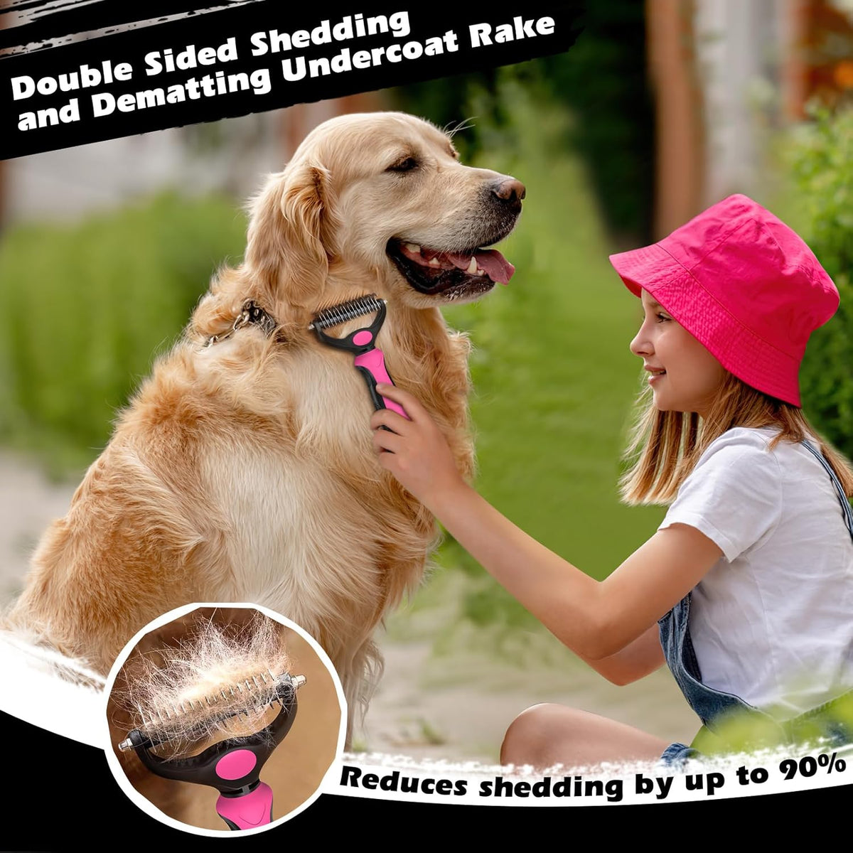 Skiennix Self-Cleaning Slicker Brush Set - Pet Grooming Rake & Flea Comb for Dogs, Cats, Horses | Red