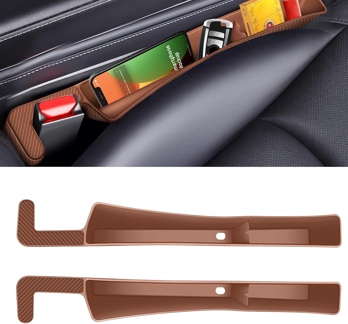 2PCS Car Seat Gap Filler, Automotive Seat Organizer Fill The Gap Between Seat and Console, Universal Car Storage Box Inserts Fill The Gap Between Seat &Console for Coins Wallets Keys (Beige)