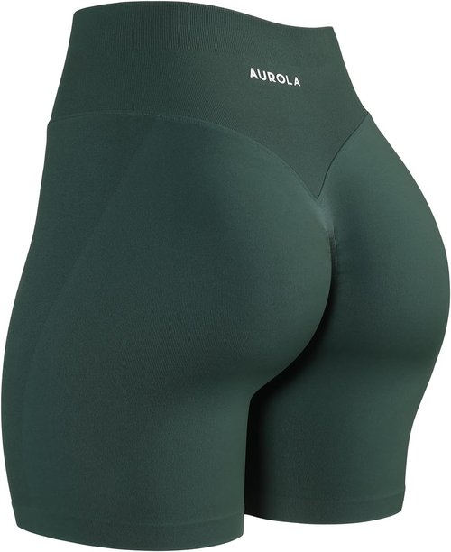 AUROLA Workout Shorts for Women - High Waisted V-Shape Seam | Embossed Logo Athletic Fitness Shorts