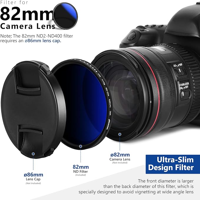 NEEWER 82mm Variable ND Filter ND2-ND400, Neutral Density Filter, Water and