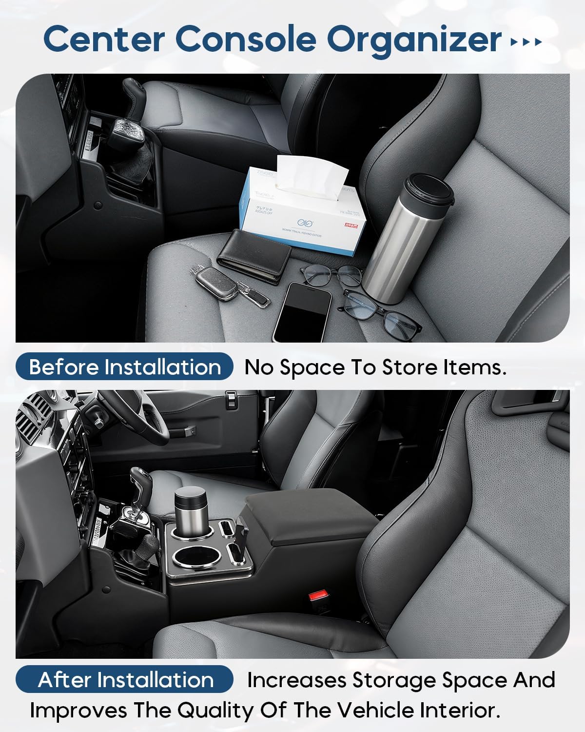 Bench Seat Center Console Organizer, Cup & Phone Holder, Universal
