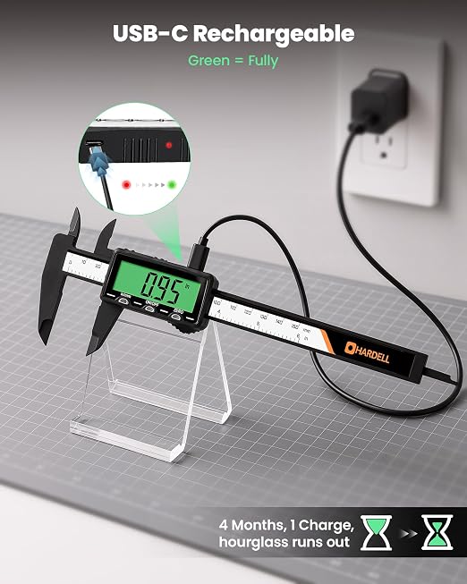 HARDELL Rechargeable Digital Caliper 6", Plastic Calipers