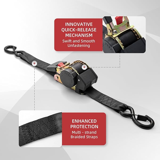 Auto Retractable Ratchet Tie-Down Straps 4500 lbs, 2in × 10ft Self-Retracting Ratchet Straps with Dampers, Heavy Duty S-Hooks, Auto Retract Strap System for Cargo, Trucks, Trailers, Blcak, 2 Pack