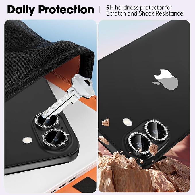 for iPhone 16/16 Plus Camera Lens Protector Bling Individual Metal Diamond Ring