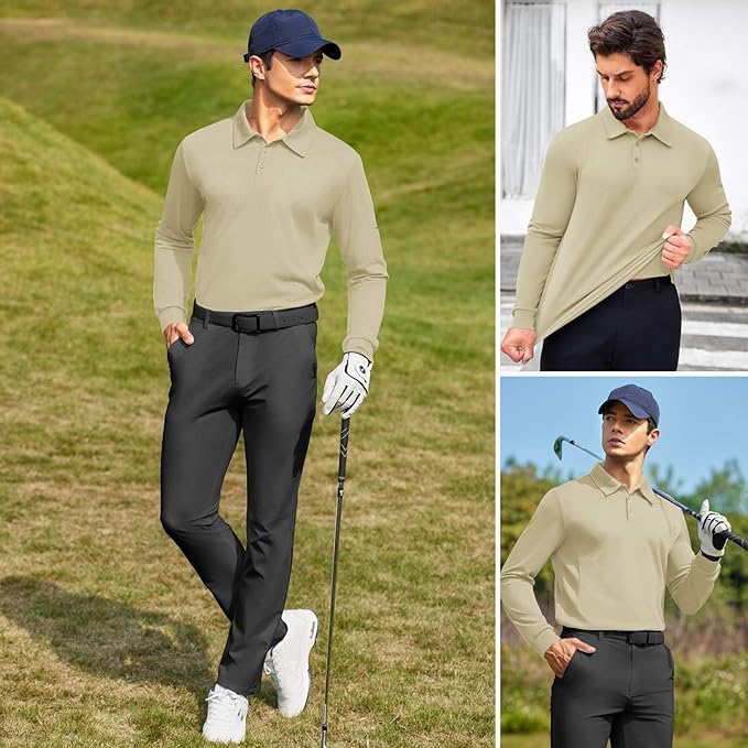 Deyeek Men's Polo Shirts Long Sleeve Golf Polo Shirts for Men Quick Dry UPF 50+ Sun Protection Polos Casual Collared Shirts