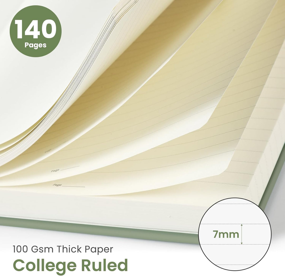Taja Lined Spiral Journal - 140 Pages College Ruled Hardcover Notebook for Work & Note Taking | A5 Green