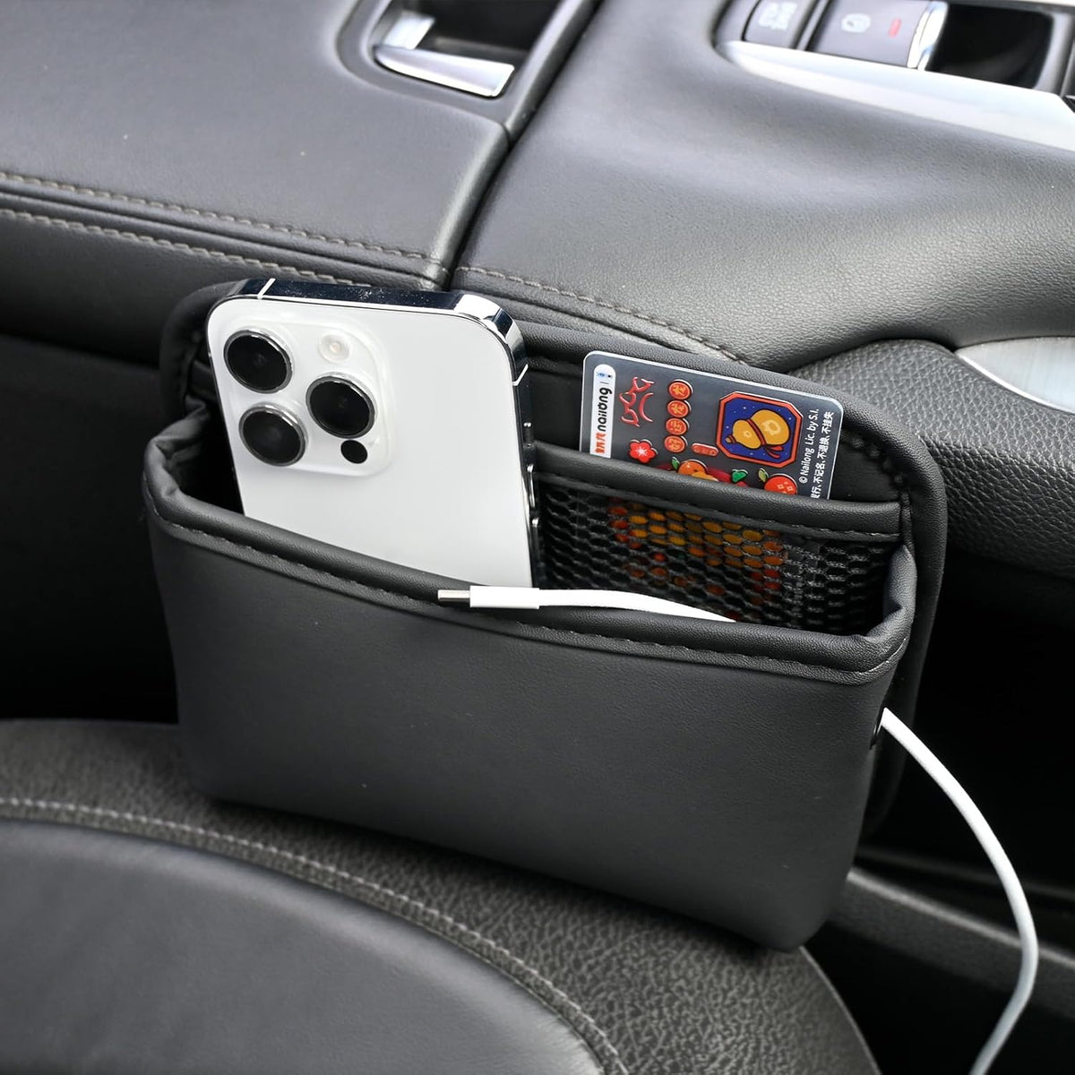 Car Side Phone Pocket Organizer, PU Leather Car Console Organizer Pocket, Multifunctional Console Side Organizer Bag Suitable for Storing Mobile Phones Keys and Wallets