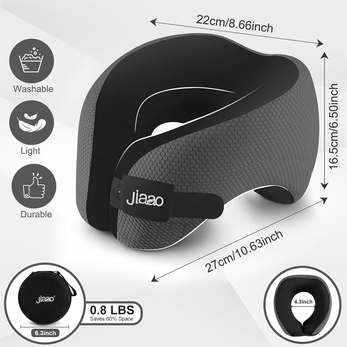 Ergonomic Travel Pillow,100% Memory Foam Travel Neck Pillow for Airplanes | 360 Neck & Chin Support Airplane Pillow For Long Flights,Airplane Travel Essentials With 3d Eye Mask, Earplugs,Carry Case