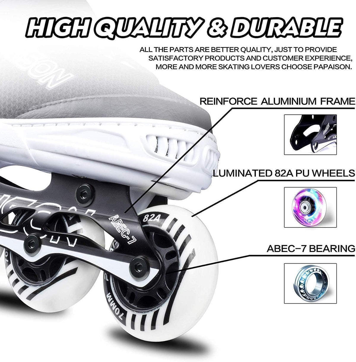 PAPAISON Adjustable Inline Skates - Light Up Wheels for Kids & Adults | Outdoor Roller Skates