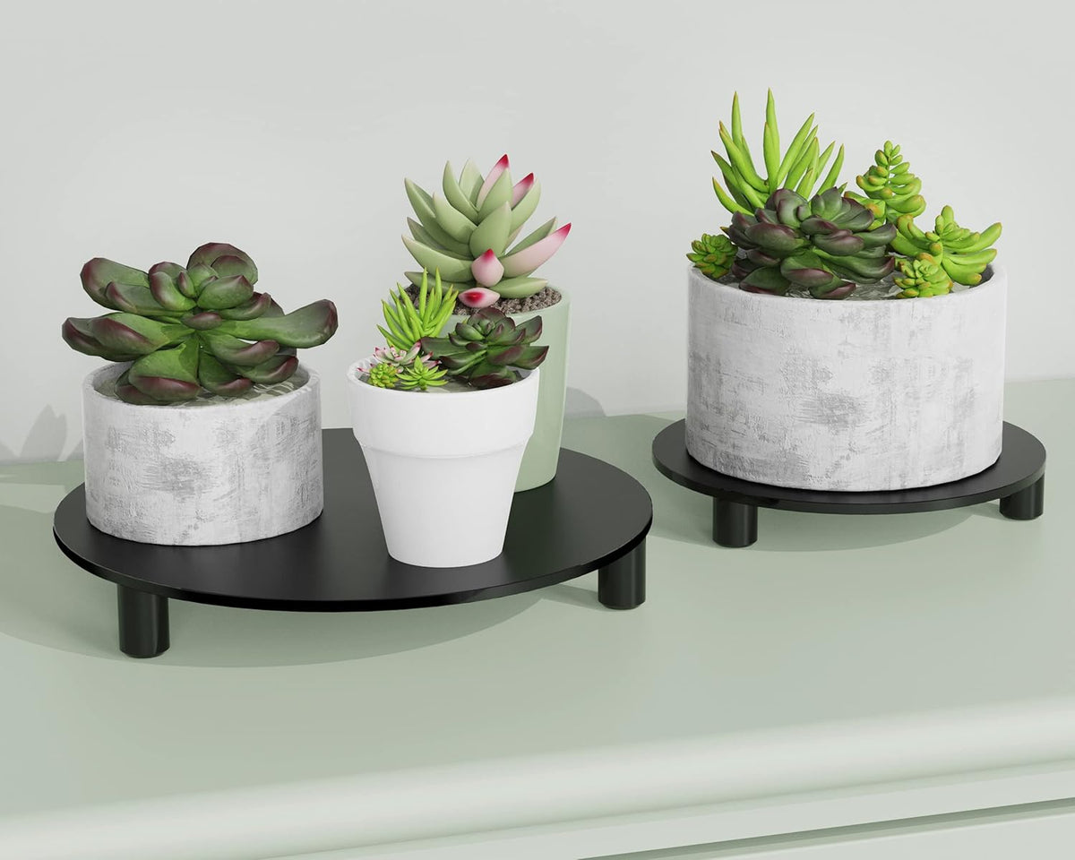 Skiennix Acrylic Risers - 10-Inch Round Black Pedestal Stand for Indoor Plants & Décor